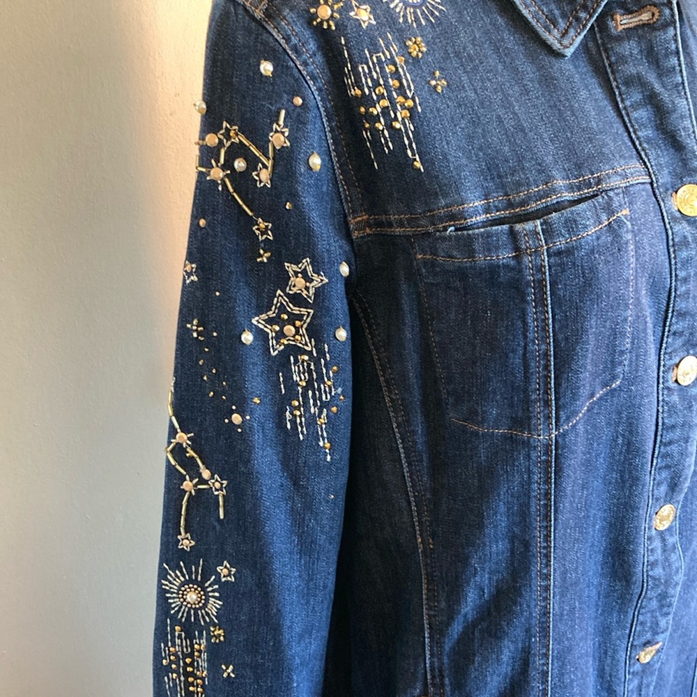 Chico's Blue Embroidered Jean Jacket - Picture 4 of 9
